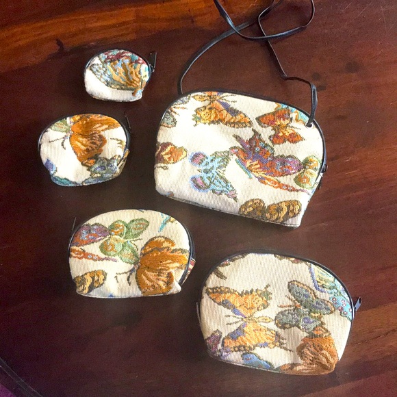Vintage Handbags - Vintage 5 Piece Butterfly Tapestry Mini Bags